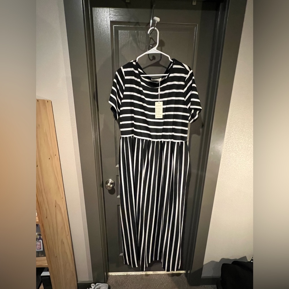 Black and white striped maxi dress